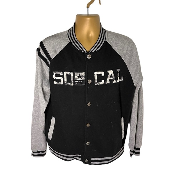 So Cal Raglan Sweatshirt Jacket Black Gray Large - Picture 1 of 7